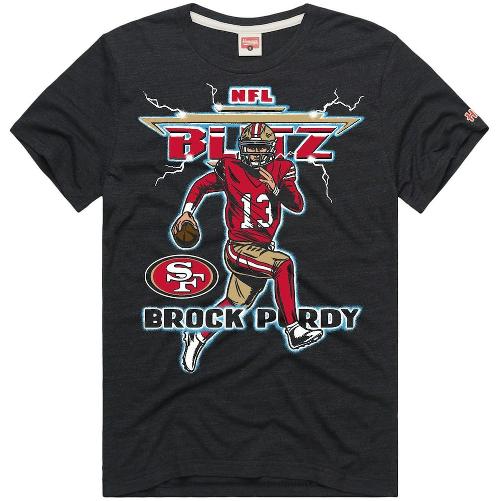 Brock Purdy San Francisco 49ers Homage Unisex NFL Blitz Player Tri-Blend T-Shirt Heathered Black