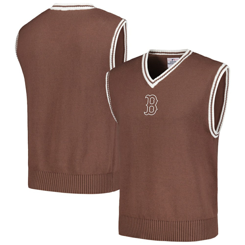 Boston Red Sox PLEASURES Knit V-Neck Pullover Sweater Vest - Brown - MLB Lifestyle