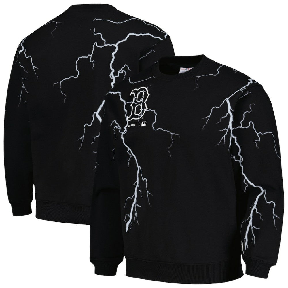 Boston Red Sox PLEASURES Lightning Crewneck Pullover Sweatshirt - Black - MLB on Sale