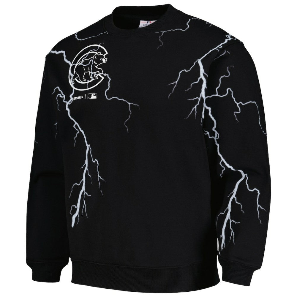 Chicago Cubs PLEASURES Lightning Crewneck Pullover Sweatshirt - Black - MLB on Sale