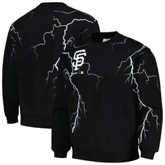 San Francisco Giants PLEASURES Lightning Crewneck Pullover Sweatshirt - Black - MLB Lifestyle
