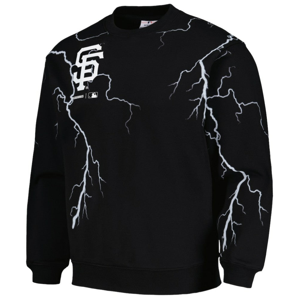 San Francisco Giants PLEASURES Lightning Crewneck Pullover Sweatshirt - Black - MLB Lifestyle