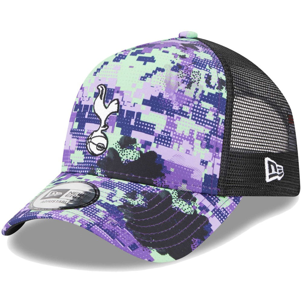 Tottenham Hotspur New Era Black Glitch All Over Print E-Frame Trucker Adjustable Hat - New Era
