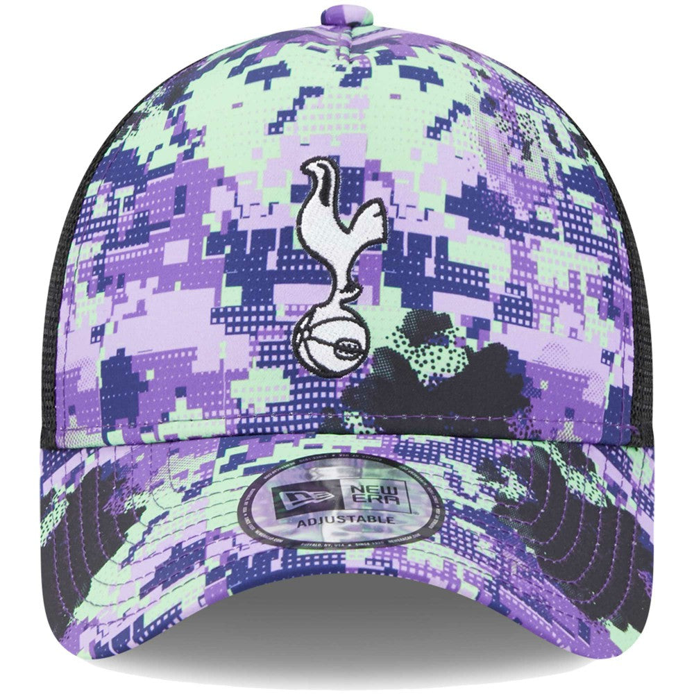 Tottenham Hotspur New Era Black Glitch All Over Print E-Frame Trucker Adjustable Hat - New Era