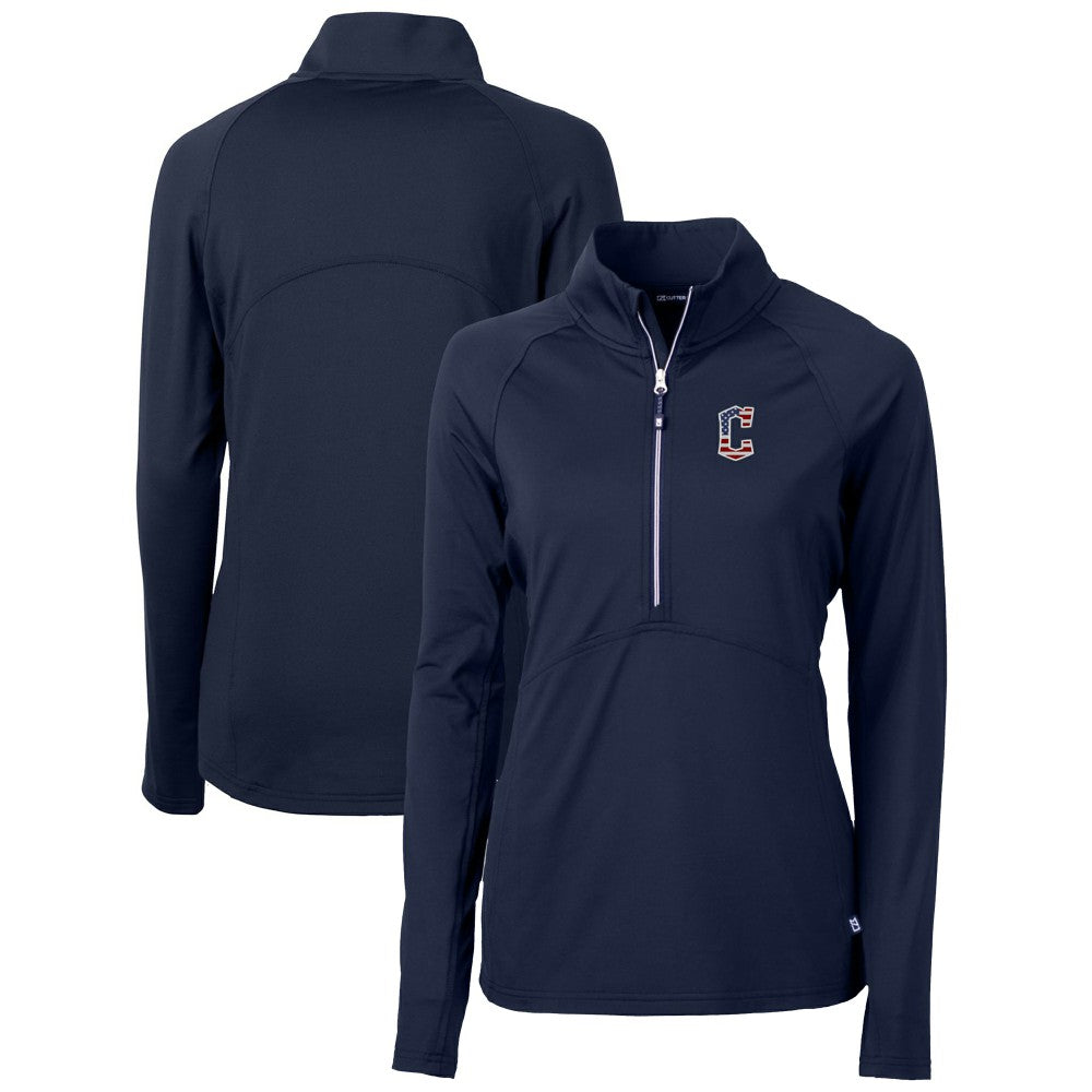 Cleveland Guardians Cutter & Buck Women's Americana Logo Adapt Eco Knit Stretch Recycled Half-Zip Pullover Top - Navy - MLB Online