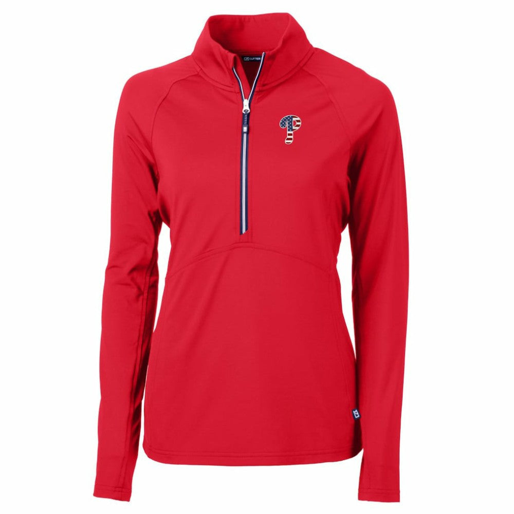 Philadelphia Phillies Cutter & Buck Women's Americana Logo Adapt Eco Knit Stretch Recycled Half-Zip Pullover Top - Red - MLB Discount