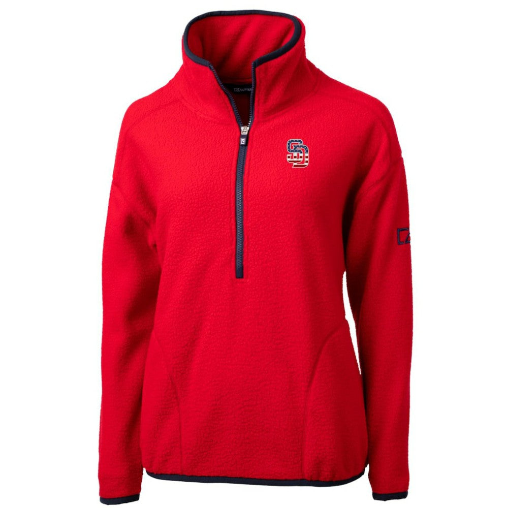 San Diego Padres Cutter & Buck Women's Americana Logo Cascade Eco Sherpa Fleece Half-Zip Pullover Jacket - Red - MLB on Sale