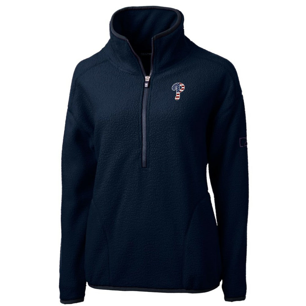 Philadelphia Phillies Cutter & Buck Women's Americana Logo Cascade Eco Sherpa Fleece Half-Zip Pullover Jacket - Navy - MLB Discount