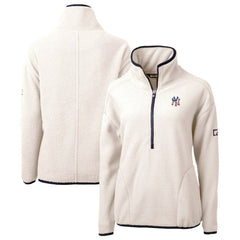New York Yankees Cutter & Buck Women's Americana Logo Cascade Eco Sherpa Fleece Half-Zip Pullover Jacket - White - MLB Lifestyle