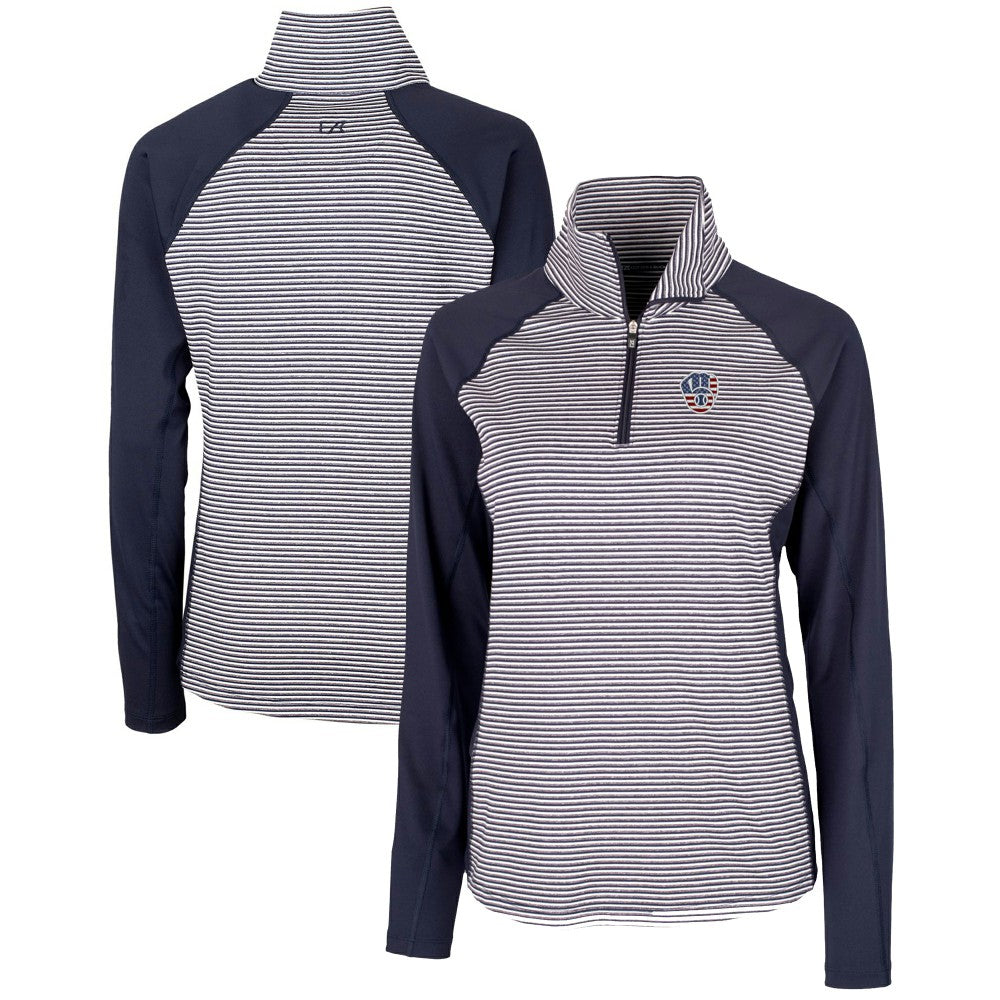 Milwaukee Brewers Cutter & Buck Women's Americana Logo Forge Tonal Stripe Stretch Half-Zip Pullover Top - Navy - MLB Sale