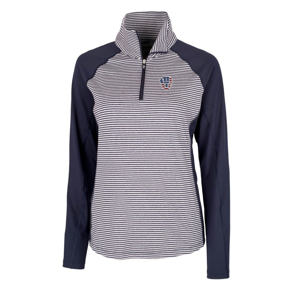 Milwaukee Brewers Cutter & Buck Women's Americana Logo Forge Tonal Stripe Stretch Half-Zip Pullover Top - Navy - MLB Sale