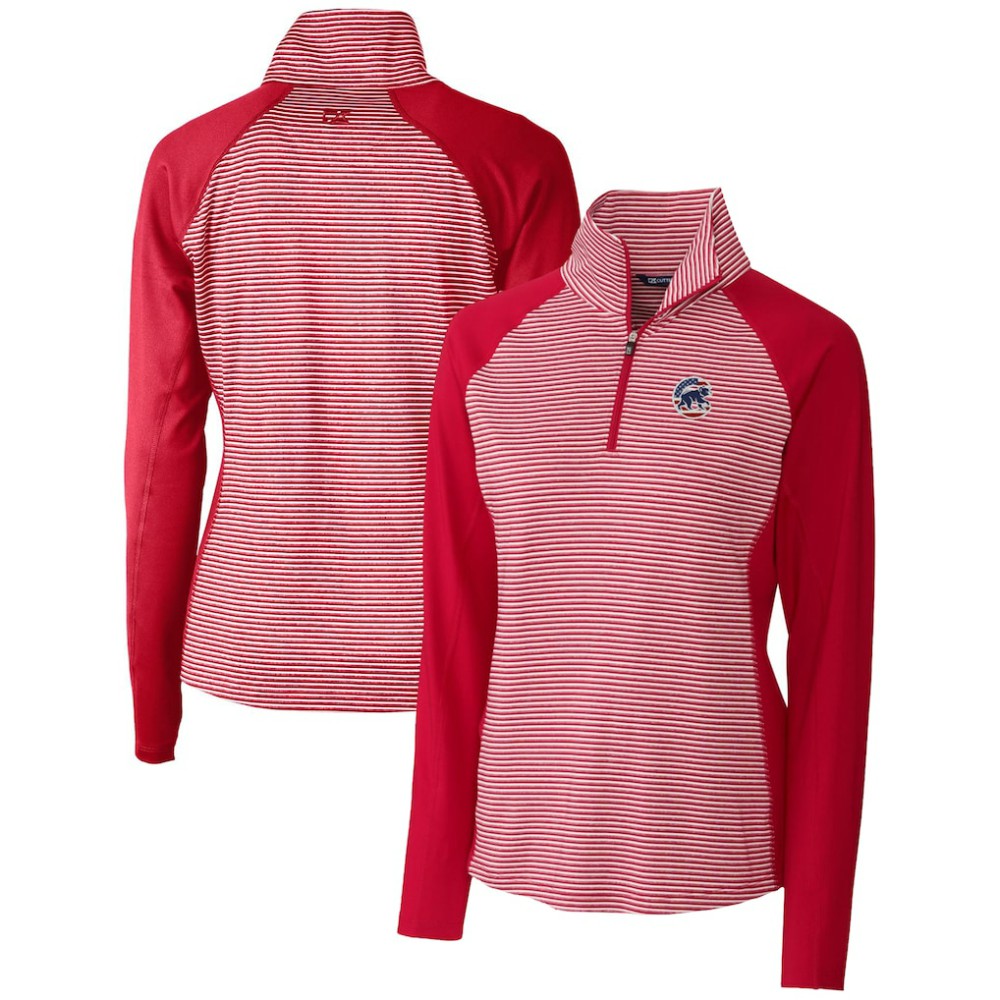 Chicago Cubs Cutter & Buck Women's Americana Logo Forge Tonal Stripe Stretch Half-Zip Pullover Top - Cardinal - MLB Sale