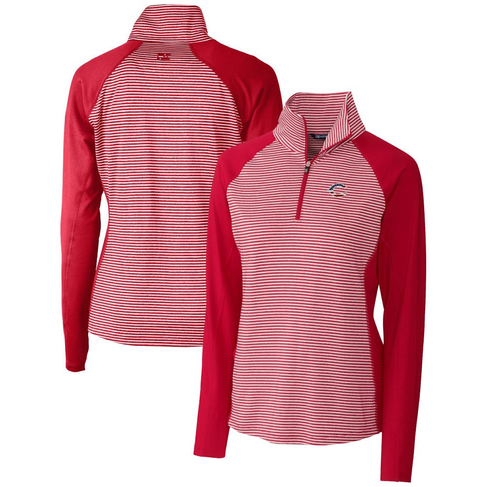 Cincinnati Reds Cutter & Buck Women's Americana Logo Forge Tonal Stripe Stretch Half-Zip Pullover Top - Cardinal - MLB Discount