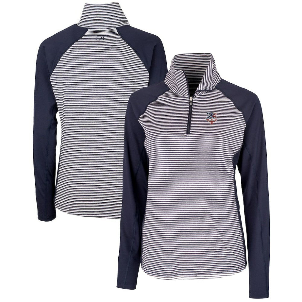 Minnesota Twins Cutter & Buck Women's Americana Logo Forge Tonal Stripe Stretch Half-Zip Pullover Top - Navy - MLB Lifestyle
