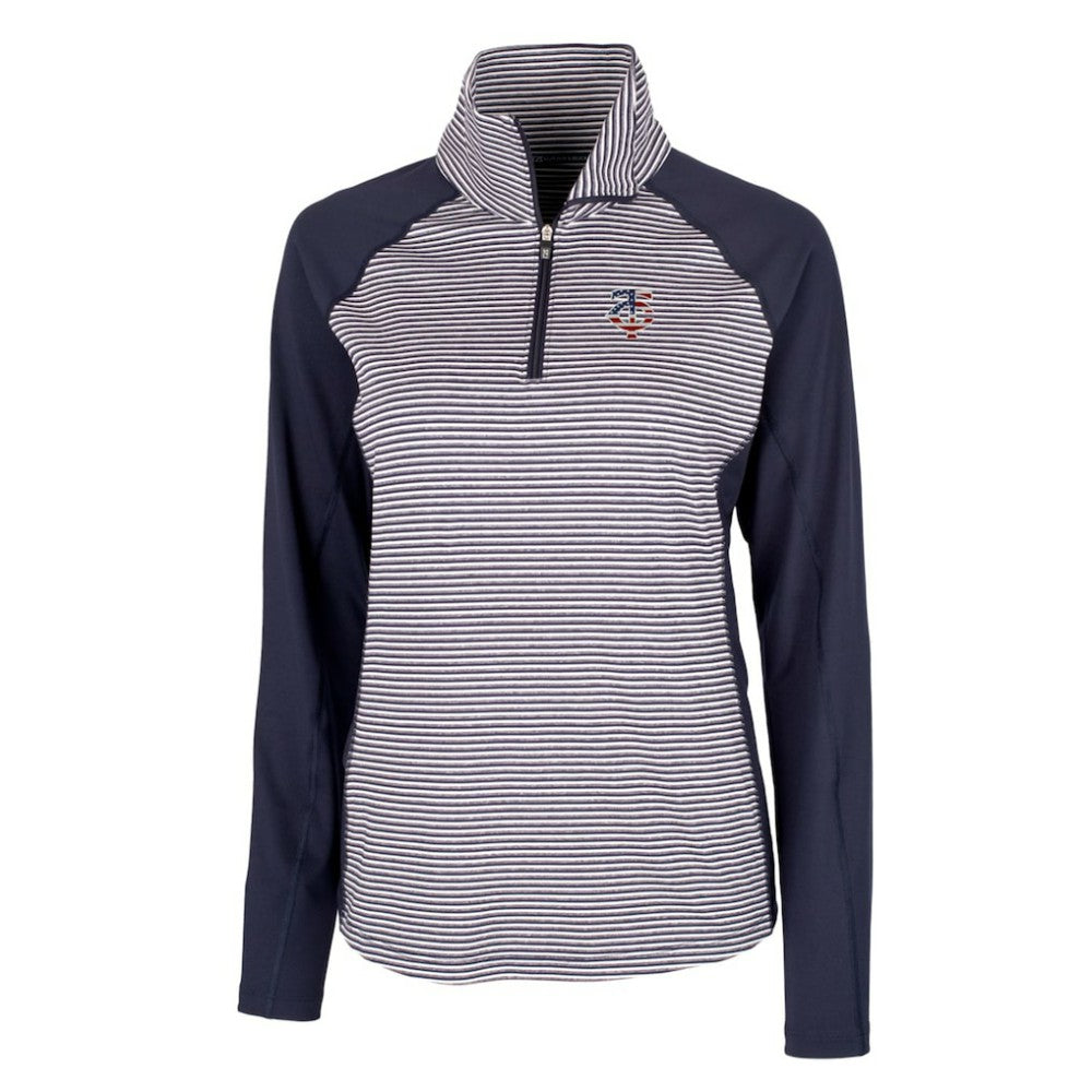Minnesota Twins Cutter & Buck Women's Americana Logo Forge Tonal Stripe Stretch Half-Zip Pullover Top - Navy - MLB Lifestyle