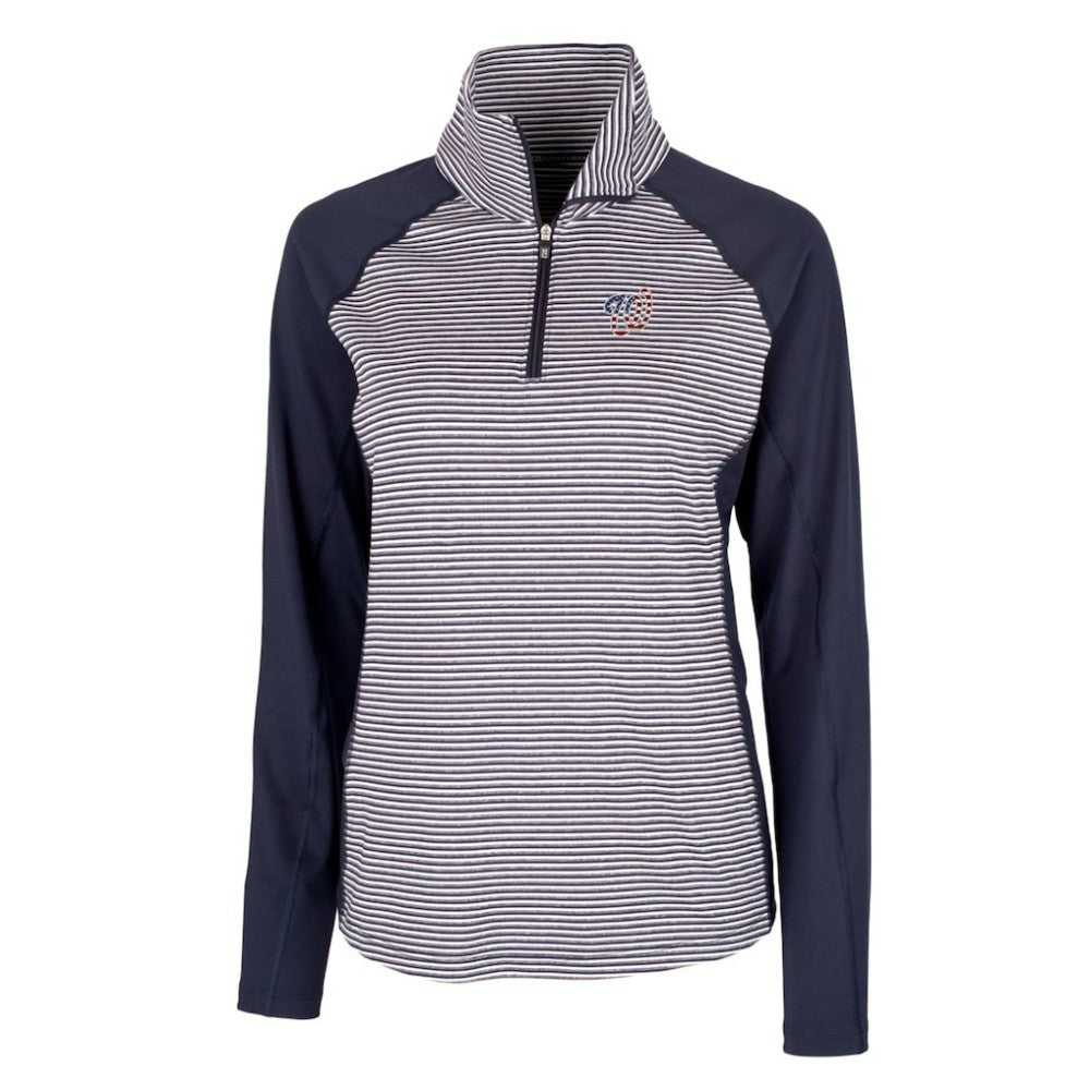 Washington Nationals Cutter & Buck Women's Americana Logo Forge Tonal Stripe Stretch Half-Zip Pullover Top - Navy - MLB Lifestyle