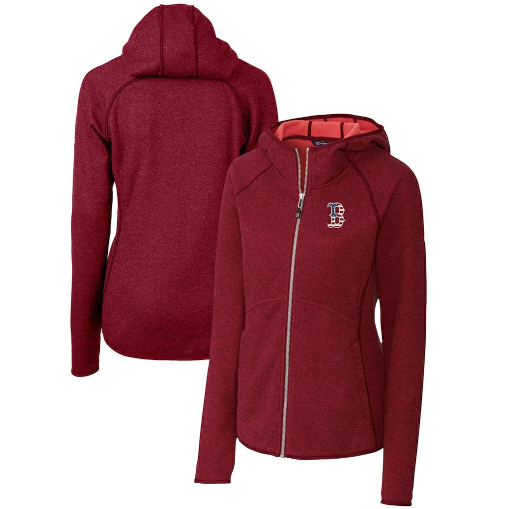 Boston Red Sox Cutter & Buck Women's Americana Logo Mainsail Sweater-Knit Full-Zip Hoodie - Cardinal - MLB on Sale