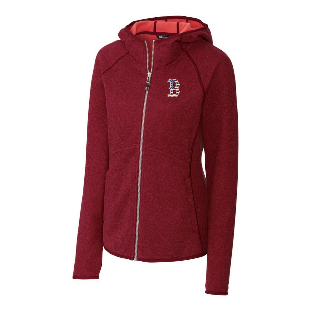 Boston Red Sox Cutter & Buck Women's Americana Logo Mainsail Sweater-Knit Full-Zip Hoodie - Cardinal - MLB on Sale