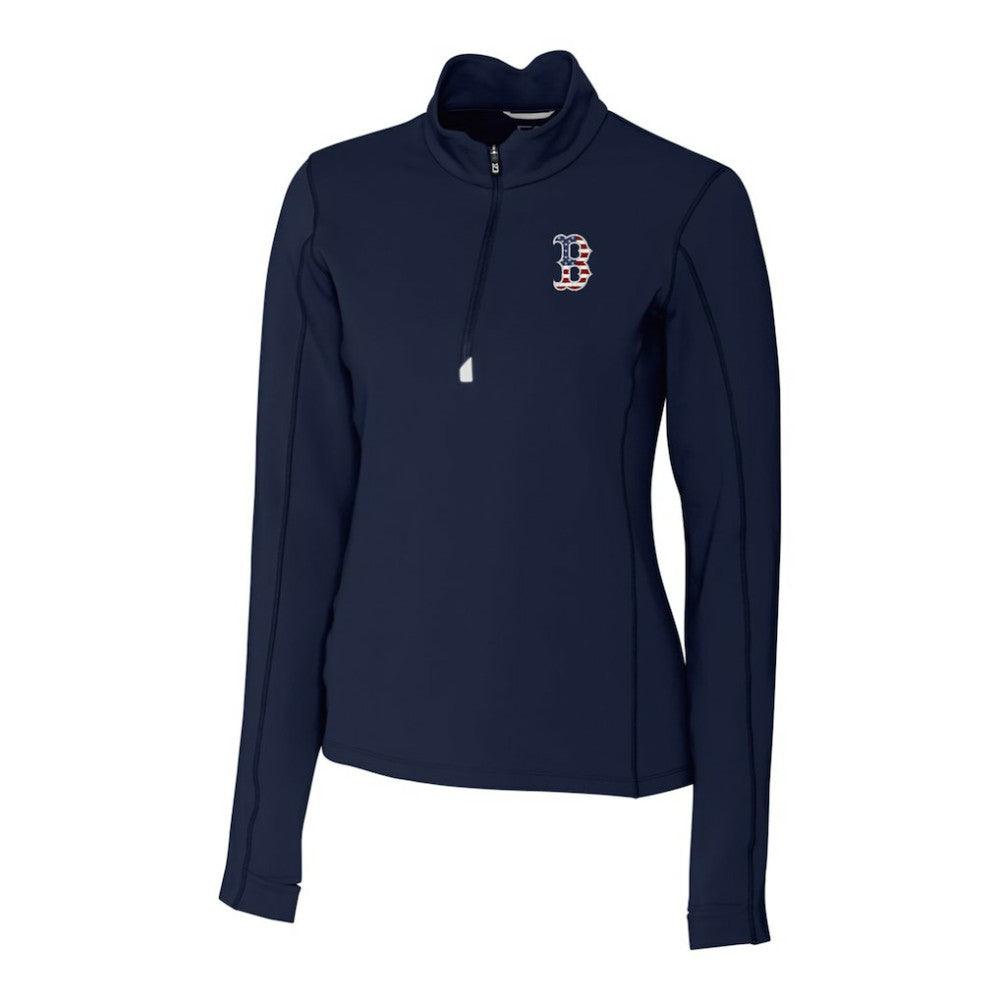 Boston Red Sox Cutter & Buck Women's Americana Logo DryTec Traverse Stretch Quarter-Zip Pullover Top - Navy - MLB Discount