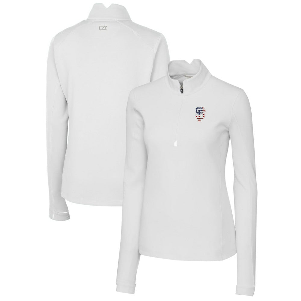 San Francisco Giants Cutter & Buck Women's Americana Logo DryTec Traverse Stretch Quarter-Zip Pullover Top - White - MLB on Sale