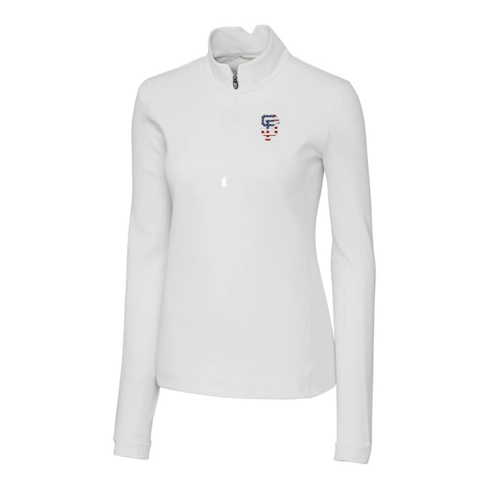 San Francisco Giants Cutter & Buck Women's Americana Logo DryTec Traverse Stretch Quarter-Zip Pullover Top - White - MLB on Sale