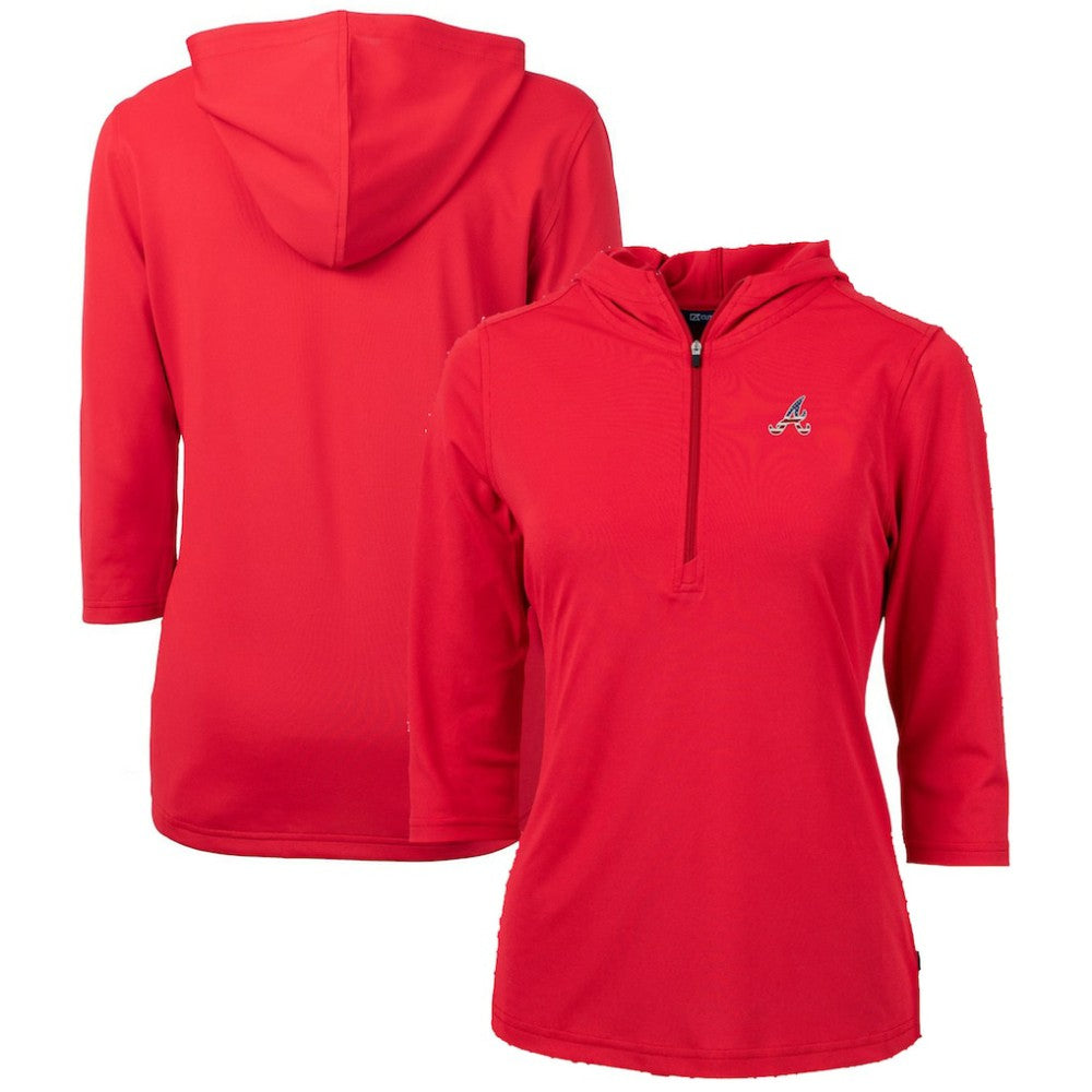 Atlanta Braves Cutter & Buck Women's Americana Logo DryTec Virtue Eco Pique Recycled Half-Zip Pullover Hoodie - Red - MLB Lifestyle
