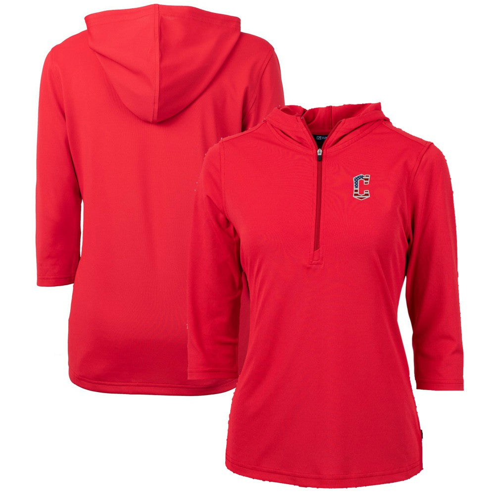 Cleveland Guardians Cutter & Buck Women's Americana Logo DryTec Virtue Eco Pique Recycled Half-Zip Pullover Hoodie - Red - MLB Sale