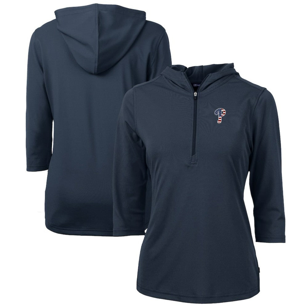 Philadelphia Phillies Cutter & Buck Women's Americana Logo DryTec Virtue Eco Pique Recycled Half-Zip Pullover Hoodie - Navy - MLB Discount