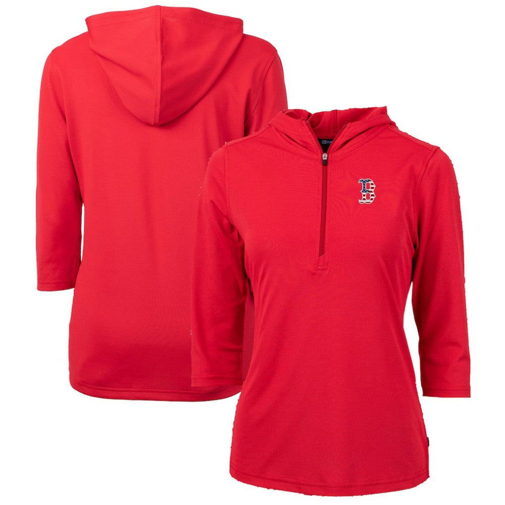 Boston Red Sox Cutter & Buck Women's Americana Logo DryTec Virtue Eco Pique Recycled Half-Zip Pullover Hoodie - Red - MLB Discount