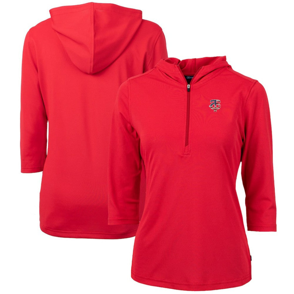 Minnesota Twins Cutter & Buck Women's Americana Logo DryTec Virtue Eco Pique Recycled Half-Zip Pullover Hoodie - Red - MLB on Sale
