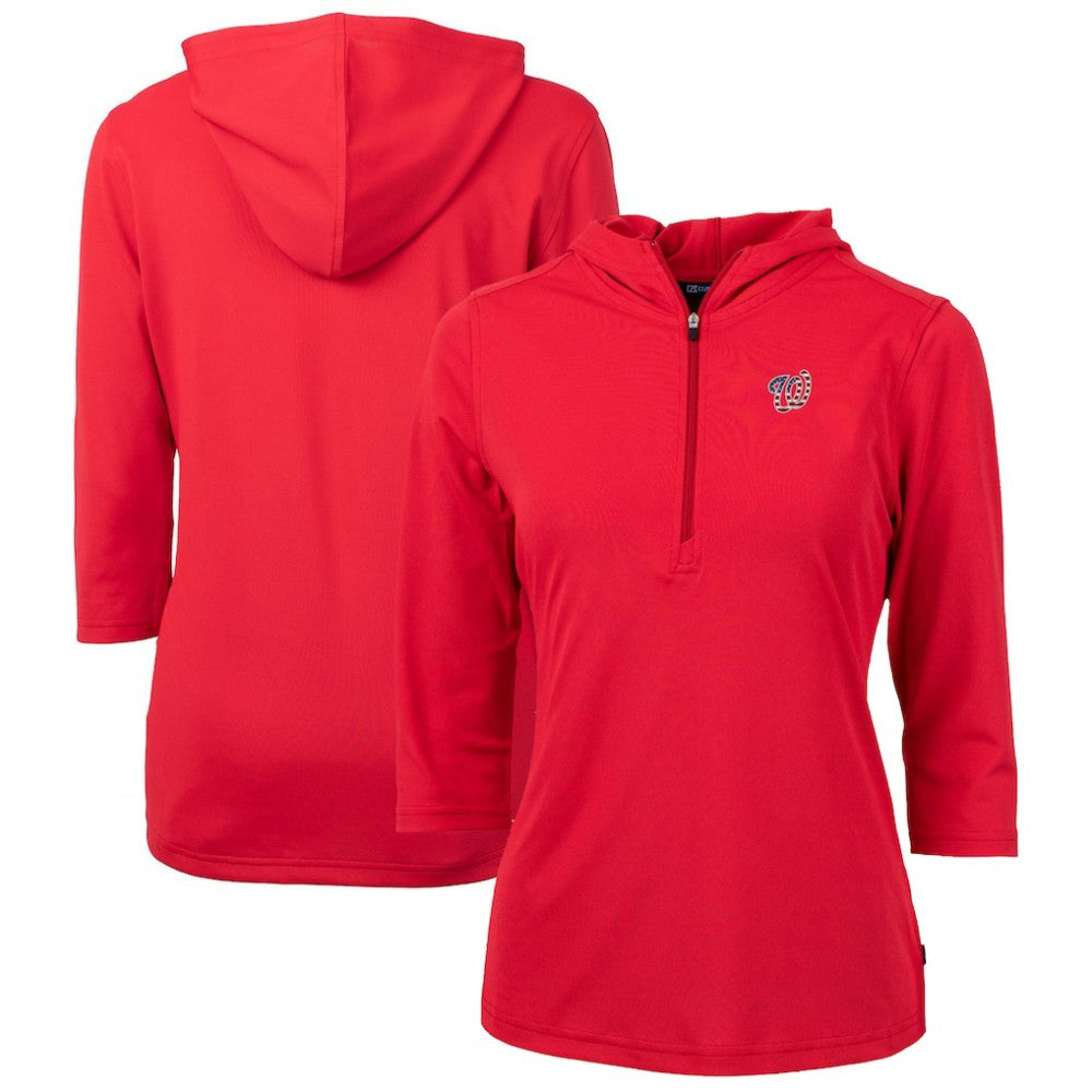 Washington Nationals Cutter & Buck Women's Americana Logo DryTec Virtue Eco Pique Recycled Half-Zip Pullover Hoodie - Red - MLB on Sale