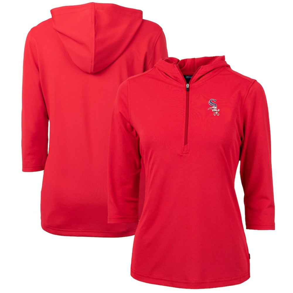 Chicago White Sox Cutter & Buck Women's Americana Logo DryTec Virtue Eco Pique Recycled Half-Zip Pullover Hoodie - Red - MLB Sale