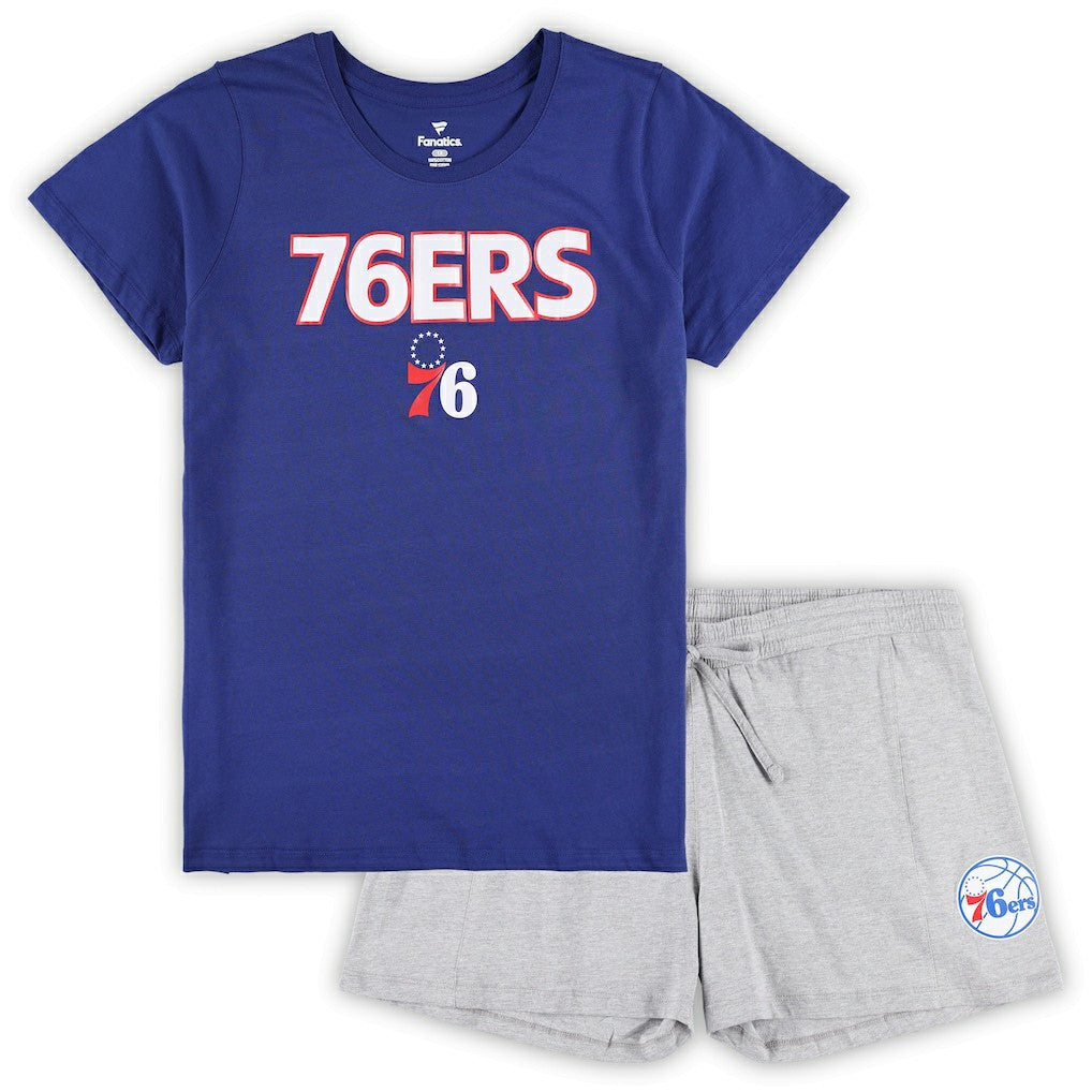 Philadelphia 76ers Women's Plus Size T-Shirt & Shorts Combo Set Royal/Heather Gray | Fanatics Lifestyle