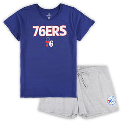 Philadelphia 76ers Women's Plus Size T-Shirt & Shorts Combo Set Royal/Heather Gray | Fanatics Lifestyle