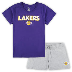Los Angeles Lakers Women's Plus Size T-Shirt & Shorts Combo Set Purple/Heather Gray | Fanatics online