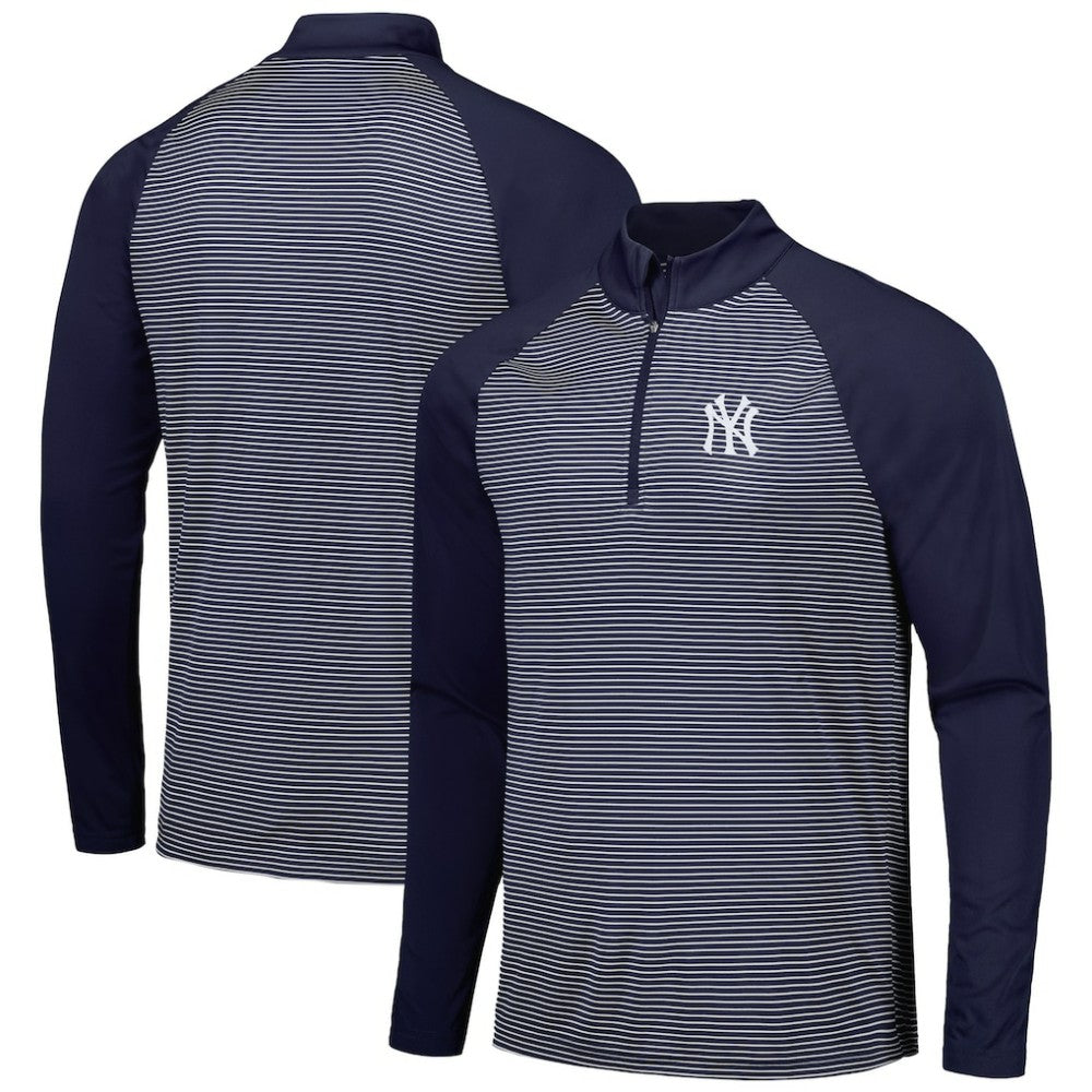 New York Yankees Levelwear Charter Striped Raglan Quarter-Zip Top - Navy - MLB Discount