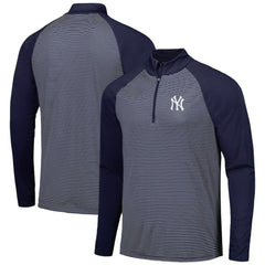 New York Yankees Levelwear Charter Striped Raglan Quarter-Zip Top - Navy - MLB Discount