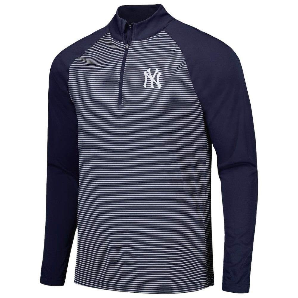 New York Yankees Levelwear Charter Striped Raglan Quarter-Zip Top - Navy - MLB Discount