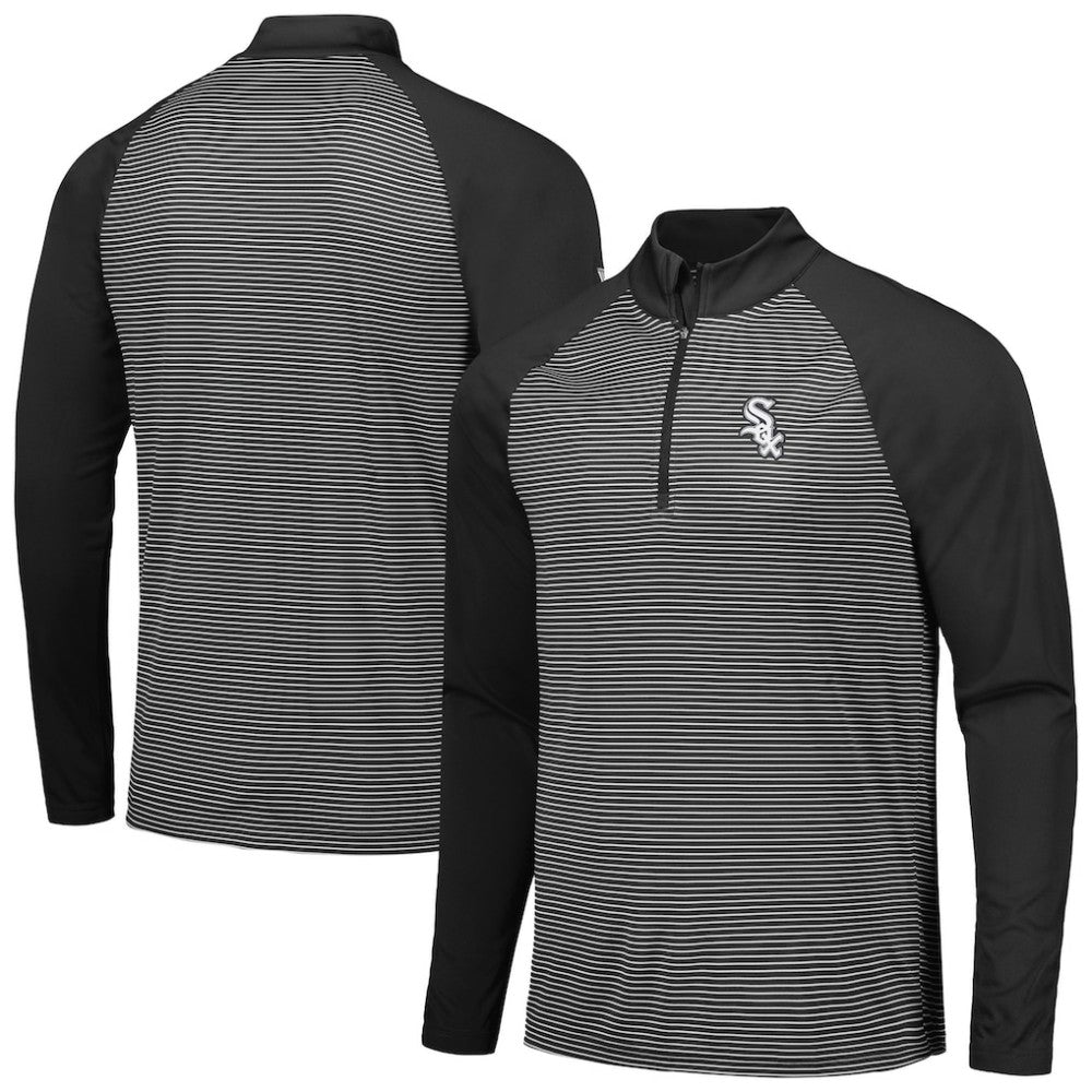 Chicago White Sox Levelwear Charter Striped Raglan Quarter-Zip Top - Black - MLB on Sale