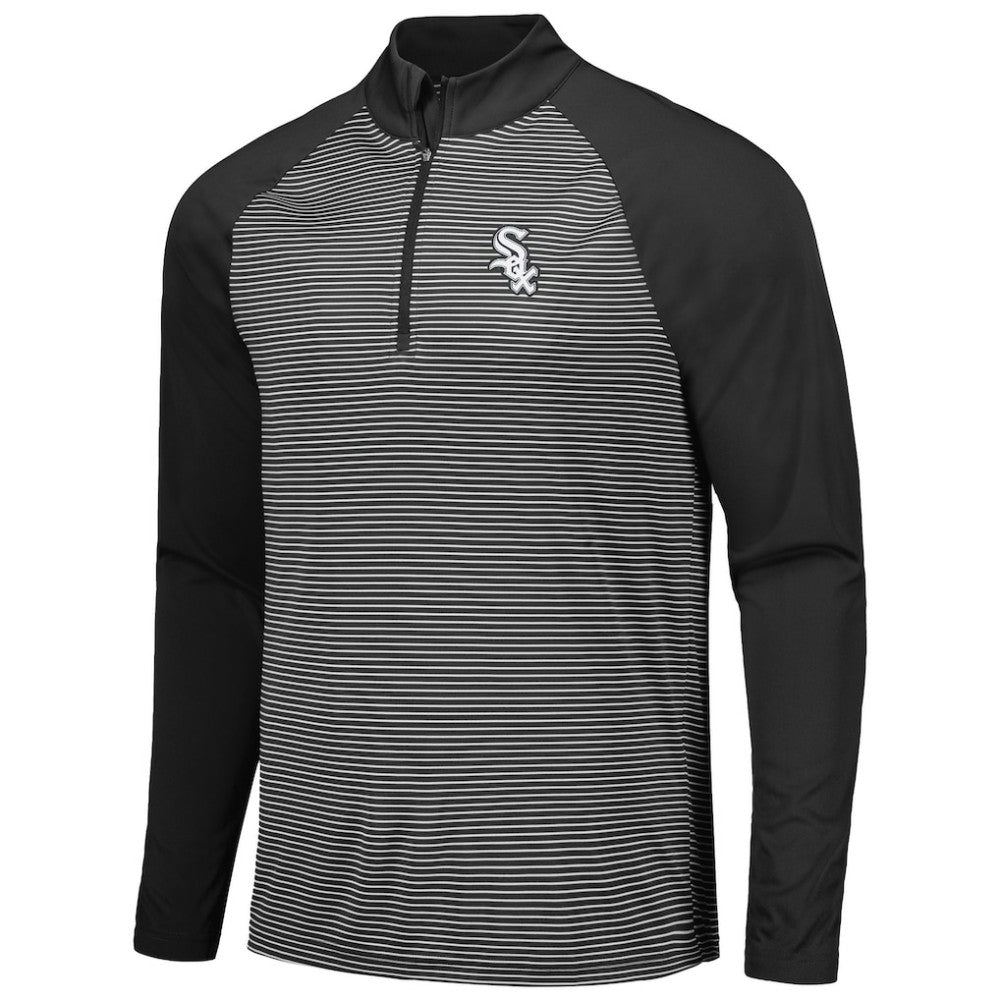 Chicago White Sox Levelwear Charter Striped Raglan Quarter-Zip Top - Black - MLB on Sale