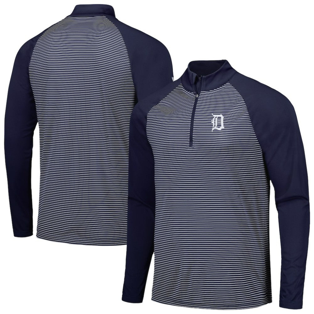 Detroit Tigers Levelwear Charter Striped Raglan Quarter-Zip Top - Navy - MLB on Sale