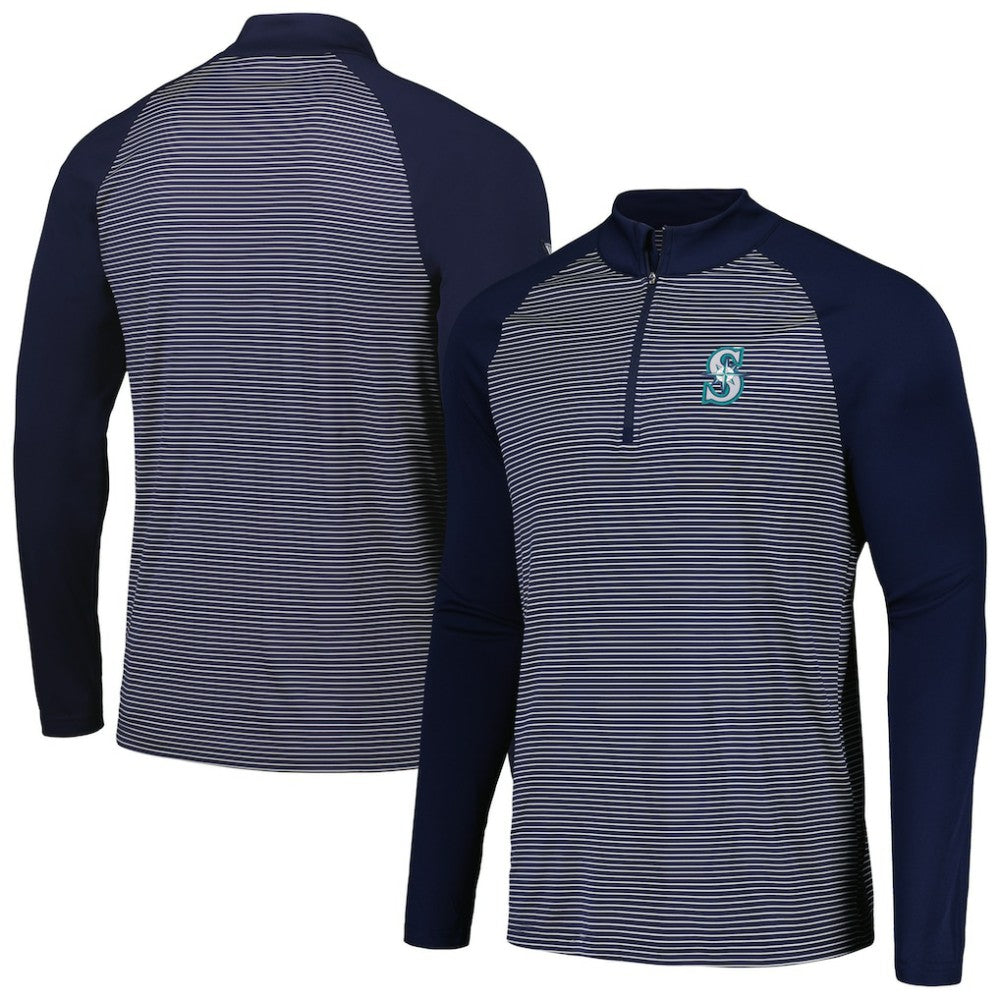 Seattle Mariners Levelwear Charter Striped Raglan Quarter-Zip Top - Navy - MLB Lifestyle