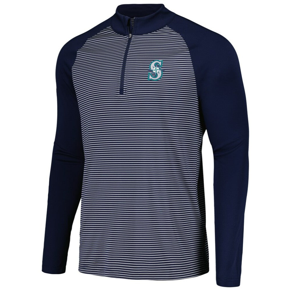 Seattle Mariners Levelwear Charter Striped Raglan Quarter-Zip Top - Navy - MLB Lifestyle