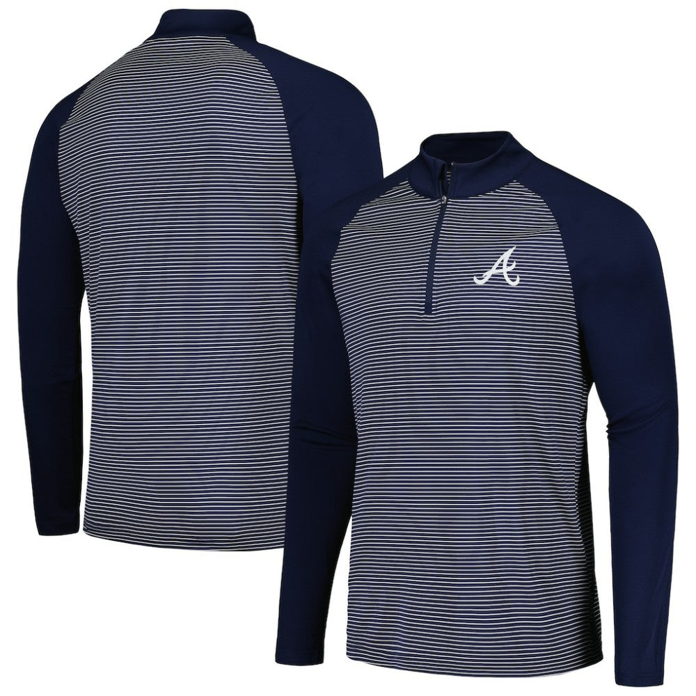 Atlanta Braves Levelwear Charter Striped Raglan Quarter-Zip Top - Navy - MLB on Sale
