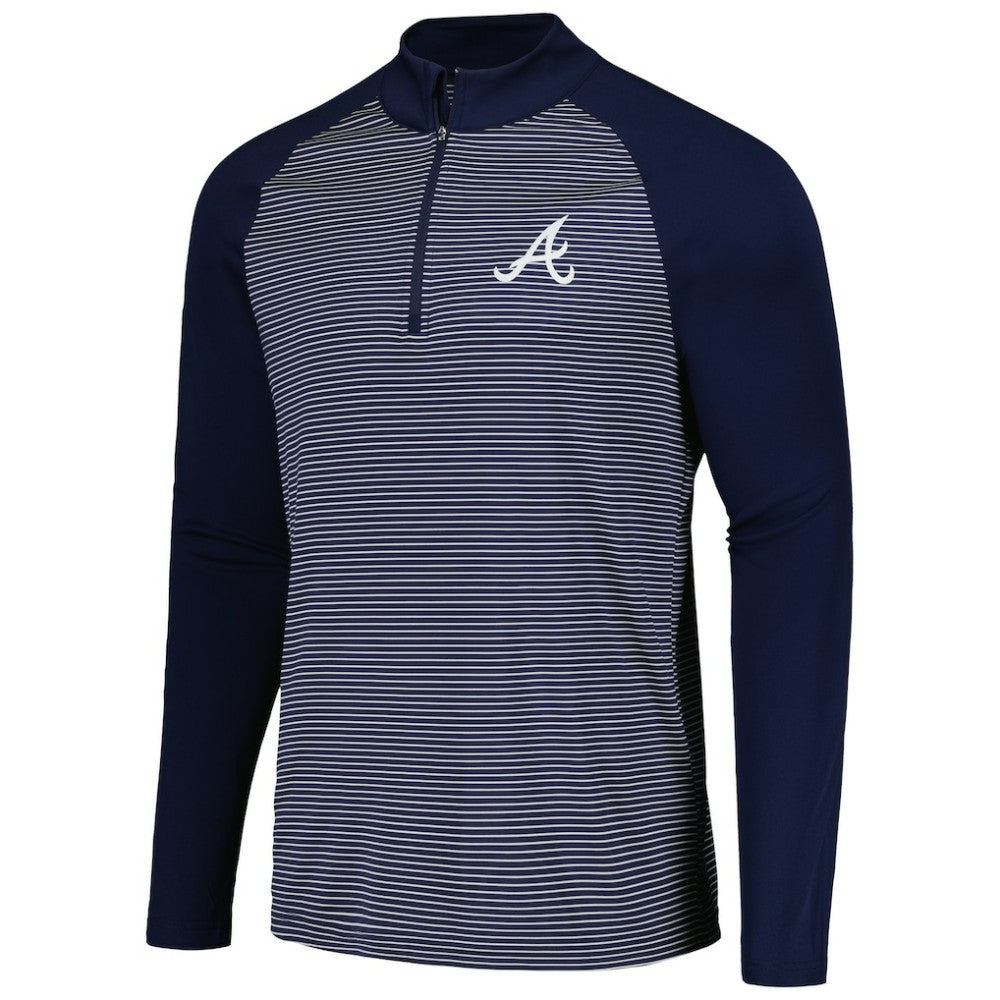 Atlanta Braves Levelwear Charter Striped Raglan Quarter-Zip Top - Navy - MLB on Sale