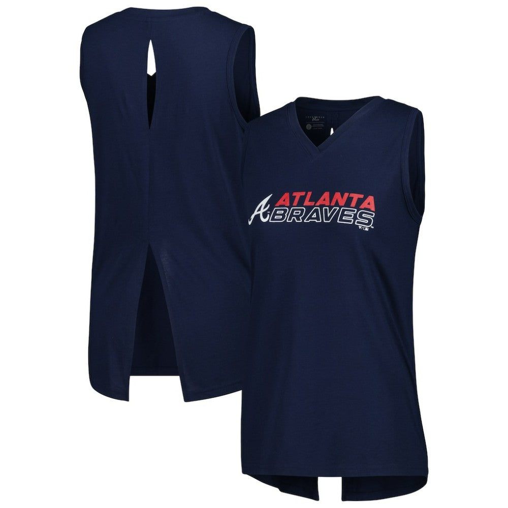 Atlanta Braves Levelwear Women's Paisley Chase V-Neck Tank Top - Navy - MLB Sale