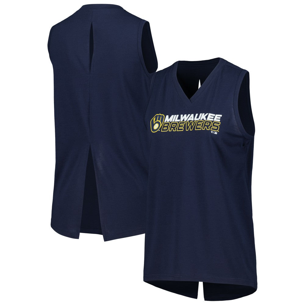 Milwaukee Brewers Levelwear Women's Paisley Chase V-Neck Tank Top - Navy - MLB Lifestyle