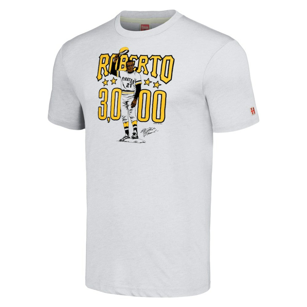 Roberto Clemente Pittsburgh Pirates Homage Illustration Tri-Blend T-Shirt - Heather Gray - MLB on Sale