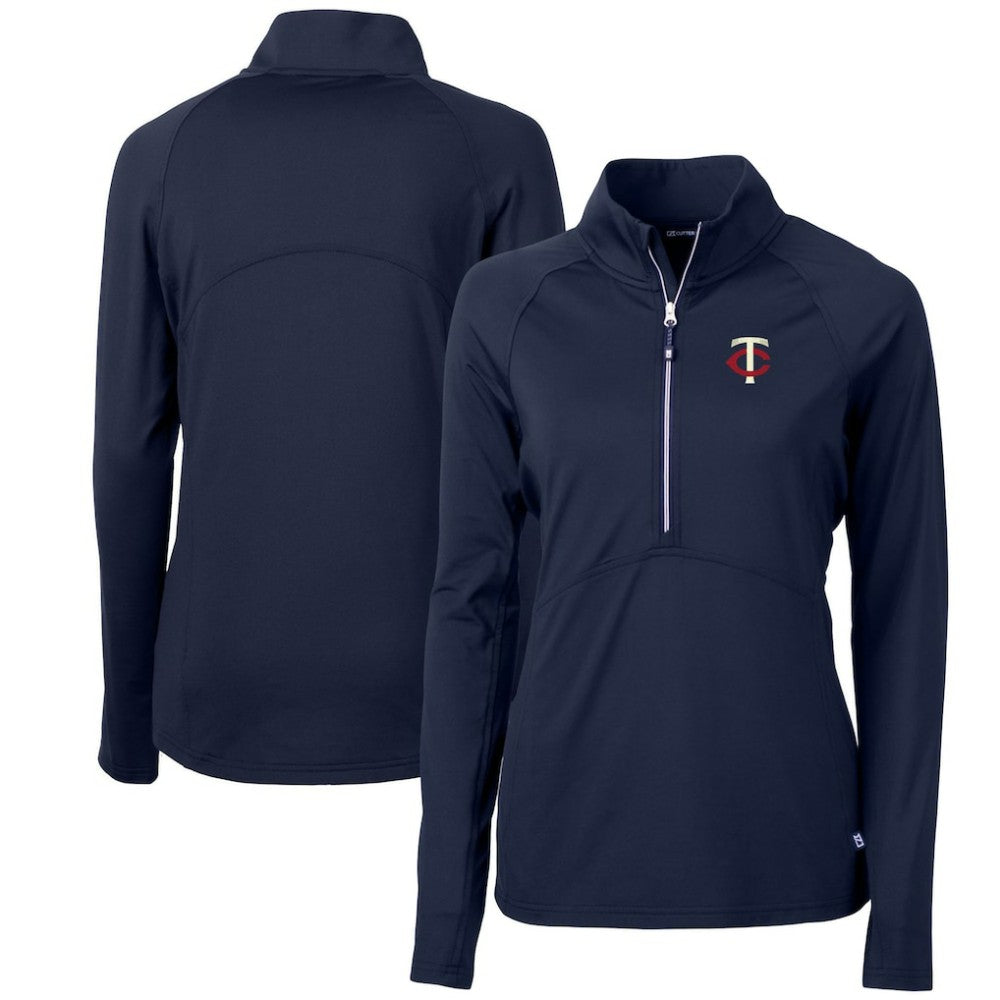 Minnesota Twins Cutter & Buck Women's Adapt Eco Knit Stretch Half-Zip Logo Pullover Top - Navy - MLB on Sale