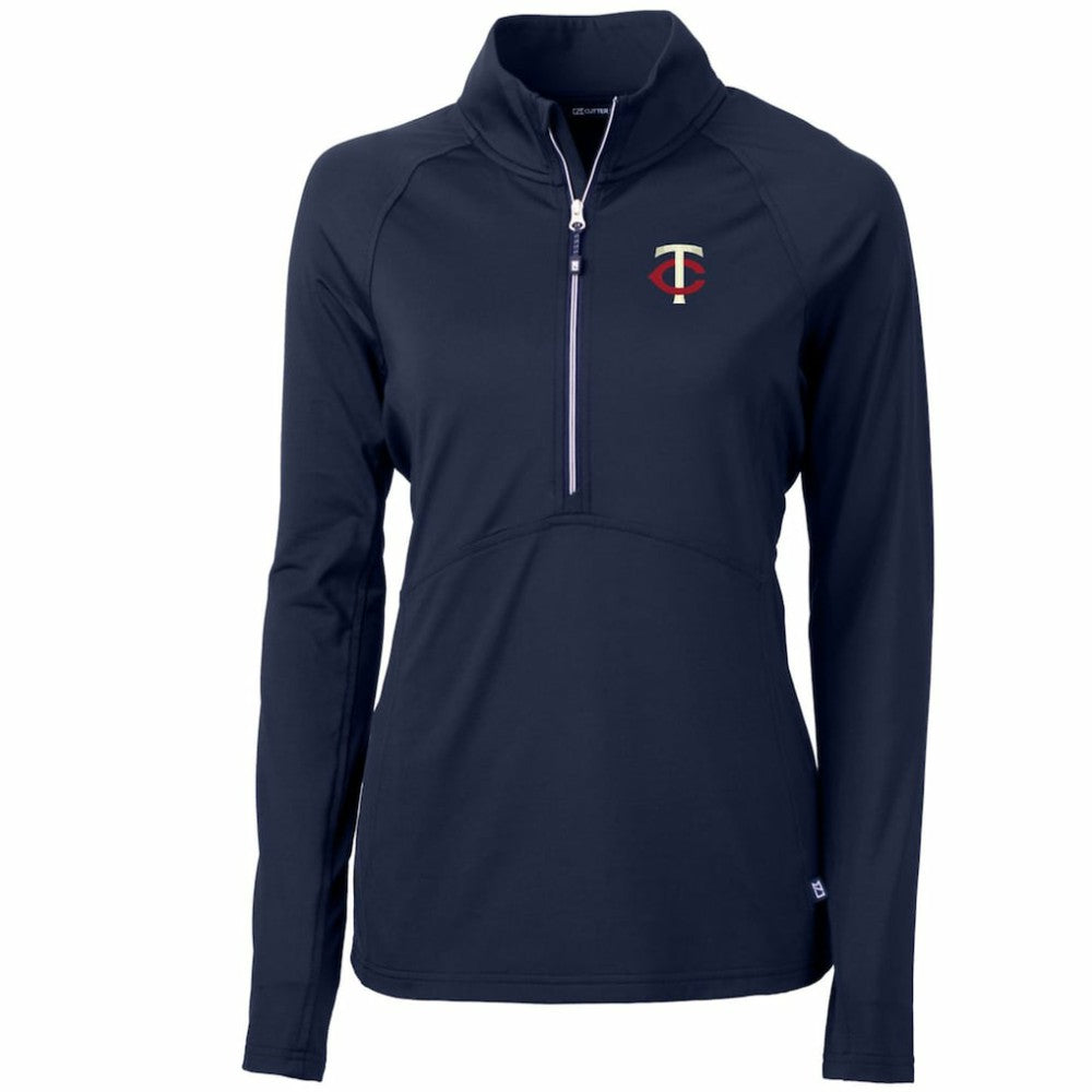 Minnesota Twins Cutter & Buck Women's Adapt Eco Knit Stretch Half-Zip Logo Pullover Top - Navy - MLB on Sale